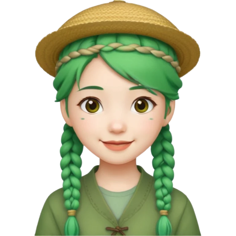 chinese girl green haired with braids an hat emoji