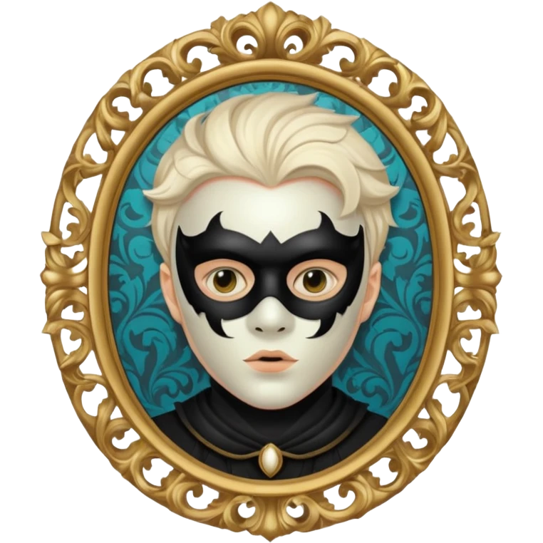 Spooky killer on mask on fancy mirror behind boy emoji