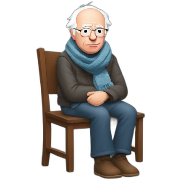 Bernie sanders sitting on chair having cold wearing a scarf emoji