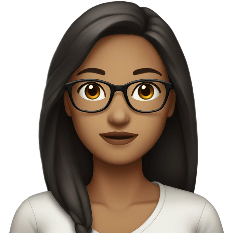 Beautiful girl black eyes very long dark brown hair and glasses  emoji