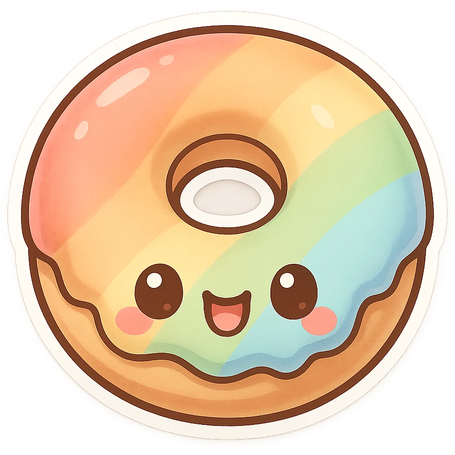 chibi sticker-style rainbow donut, cute and exaggerated emoji