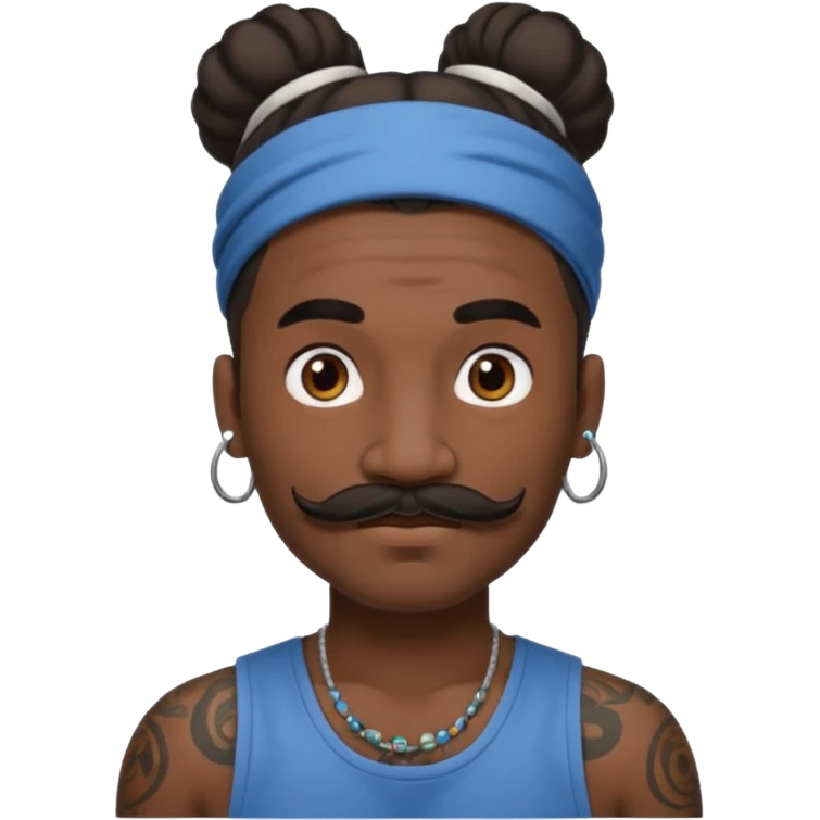 single big bun hair man and mustache and face tattoos very heavy and headband emoji