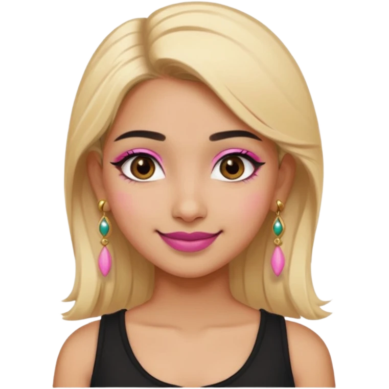 Sweet Indian girl blond hair black eyes brown/pink lipstick pink blush black top gold earrings brown eyebrows  emoji
