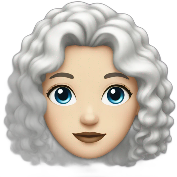 a white woman with curly black hair and blue eyeliner emoji