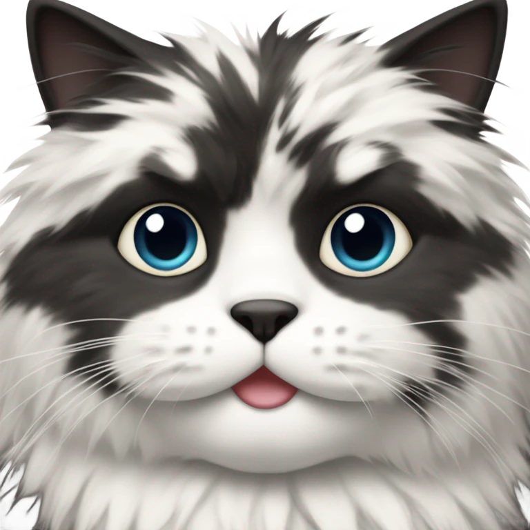 fluffy, chunky, black and white cat emoji