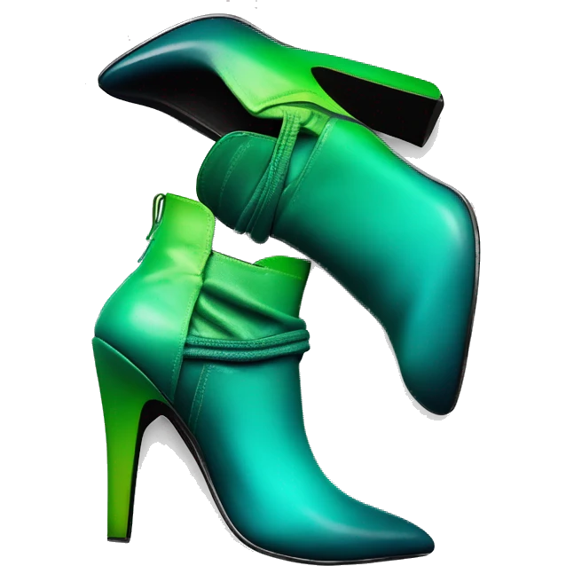 Realistic isolated top view of a pair of dark teal,lime green,mint green and emerald green ombre high heel ankle boots. emoji