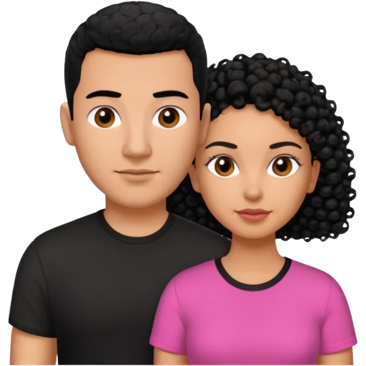 A picture if a couple, the man is a Mexican man with  black hair, a buzz cut and black shirt on.the woman is mixed with black and white, with curly hair and a pink shirt on emoji