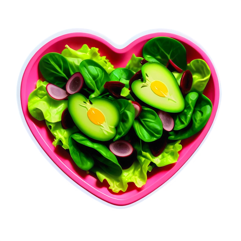 green salad in a pink heart shaped plate   emoji