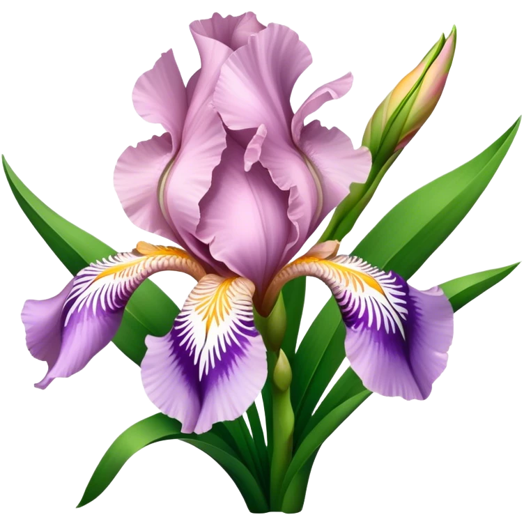 big bouquet Soft Pink Iris, luxuriant, leaf, bud emoji