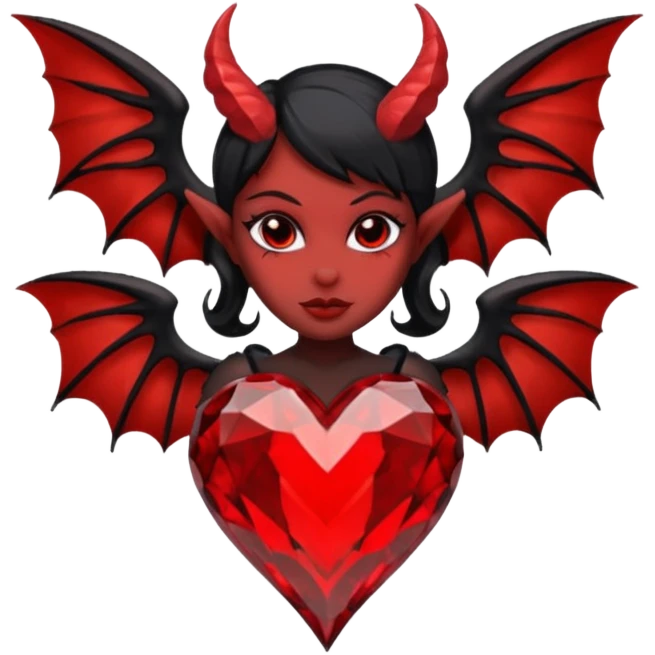 small black succubus wings, cryhstal heart red emoji