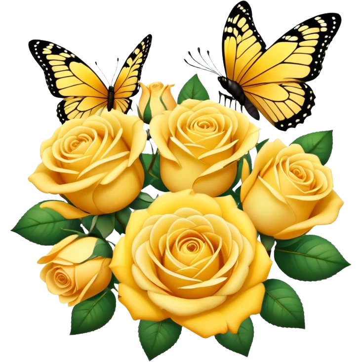 Yellow rose bouquet with butterflies around it emoji