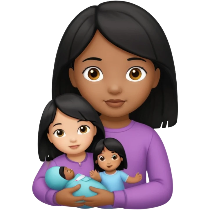 a Toddler black hair girl holding 1 doll emoji