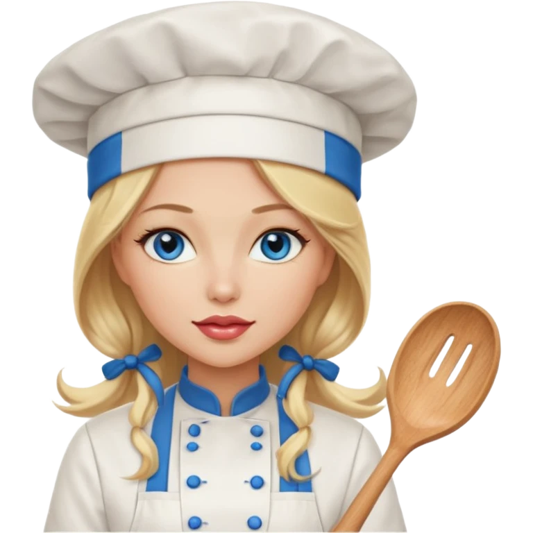 Beautiful, sexy,  long blonde hair, blue eyed, full lips female chef emoji