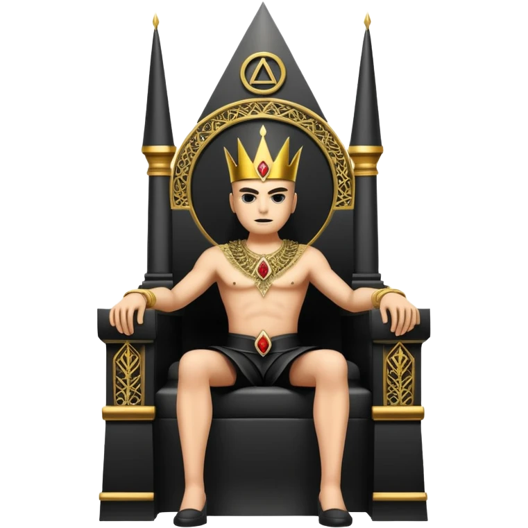 wide big iron black Illuminati throne with gold filigree and central Illuminati symbol emoji