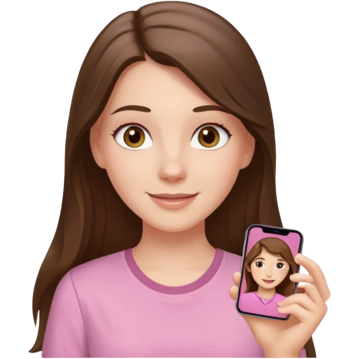 happy white long brunette hair girl with hazel eyes and in a light pink shirt with USC in white emoji