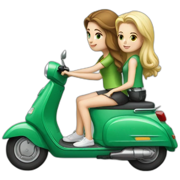2 white girls on a green scooter emoji