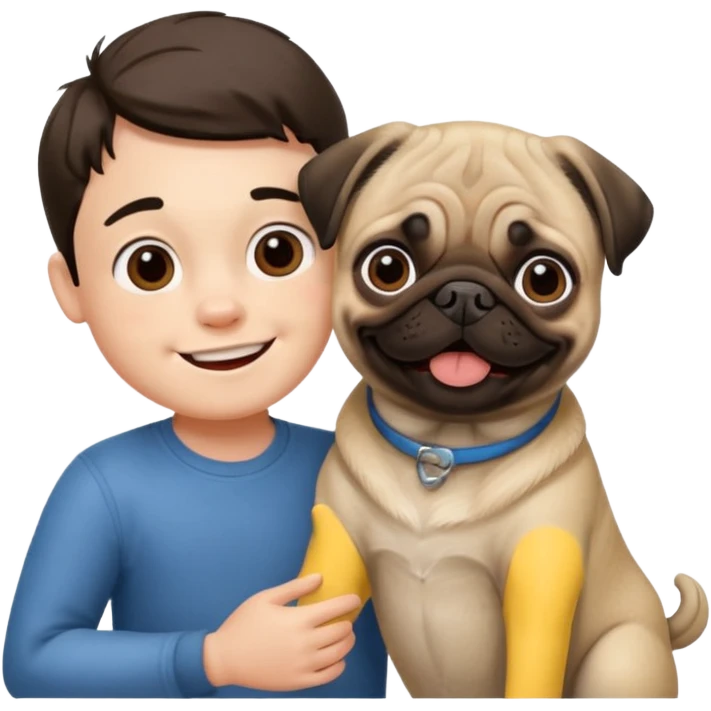 Make a pug and a boy playing  emoji