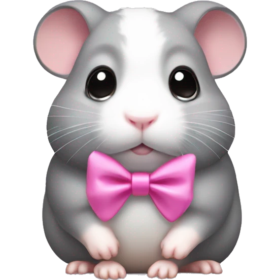 Gray and white Hamster with big sad eyes and pink bow on top of head emoji