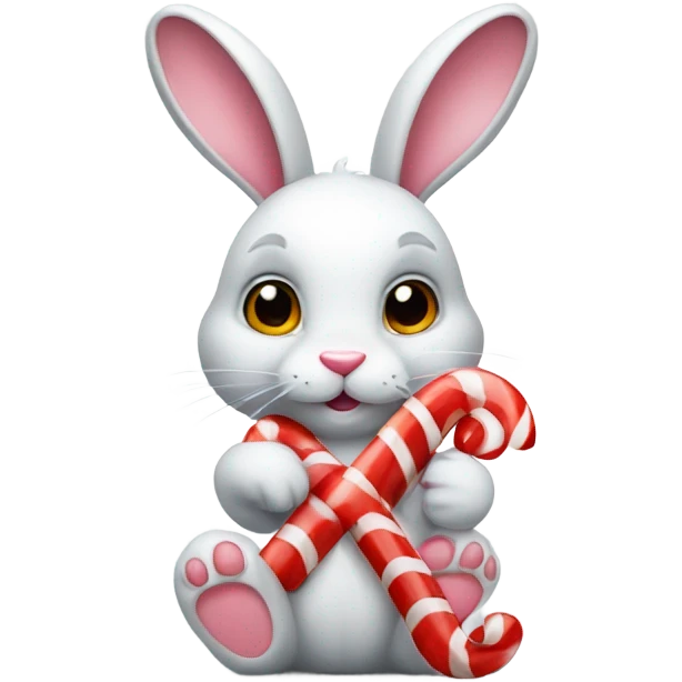 bunny holding a candy cane with a red diamond emoji