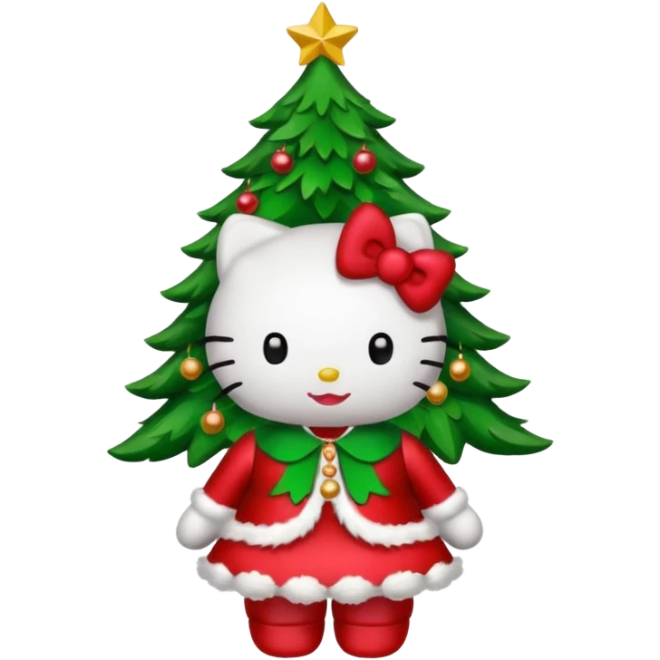 Hello kitty wearing a Christmas tree outfit emoji