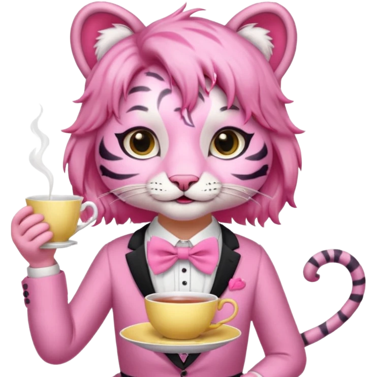 An pink tiger having an pink tea party with an girl emoji