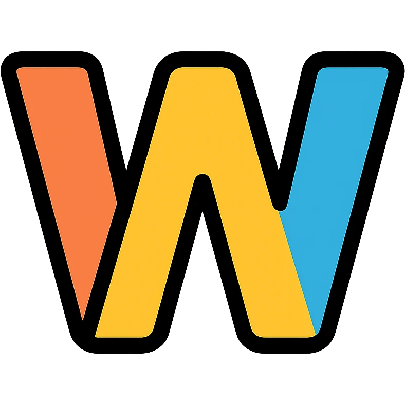 the letter W as a color outlined icon, with subtle color accents and black outlines emoji