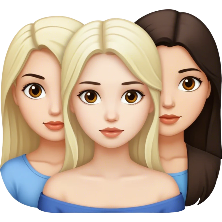 Trio of friends, girls, white skin,  two brunette and one blonde   emoji