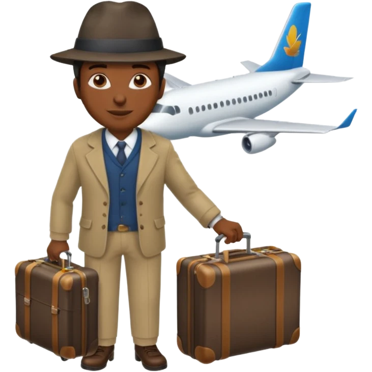 Visage homme créole réunionnais avec chapeau arrive avion emoji