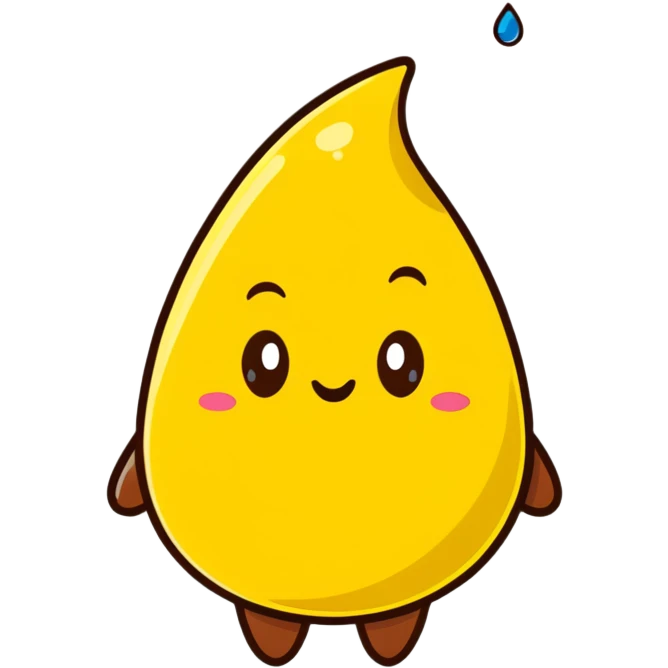 cartoon poop character facing off against a cartoon yellow droplet character, playful emoji