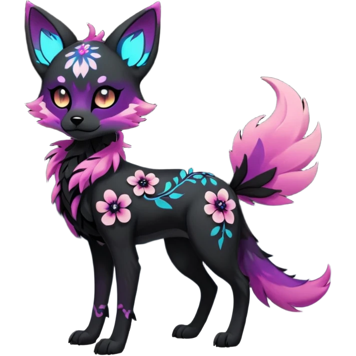 Multicolored gloomy glowing bioluminescent dark edgy gothic spooky cool badass cute adorable pretty cool elegant realistic floral exotic Falvie-Fionbri-fursona, full body emoji
