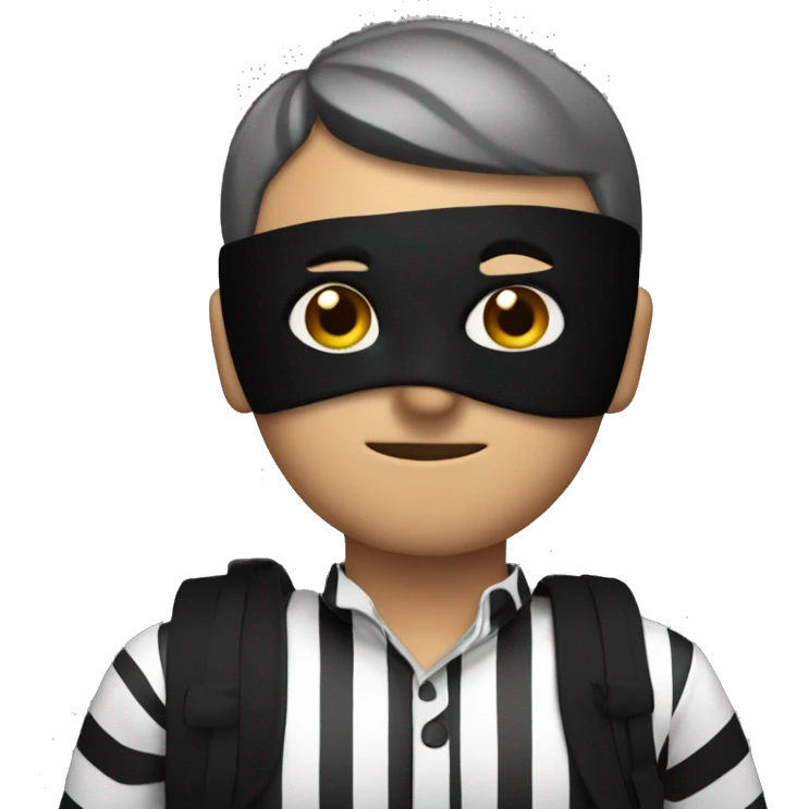 A thief with black and white striped shirt, a black mask, and a bag over his shoulder  emoji