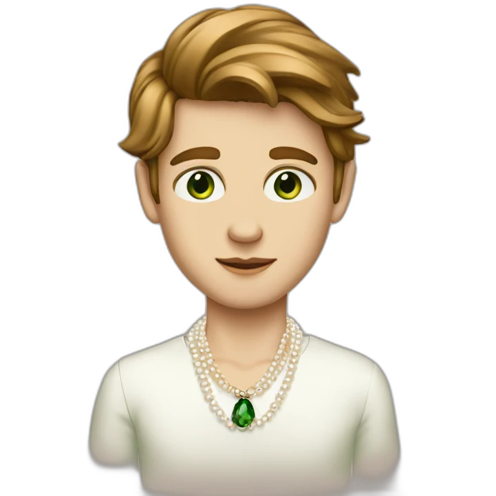 Posh-boy-with-pearl-necklace-and-green-eyes-and-brown-hair emoji