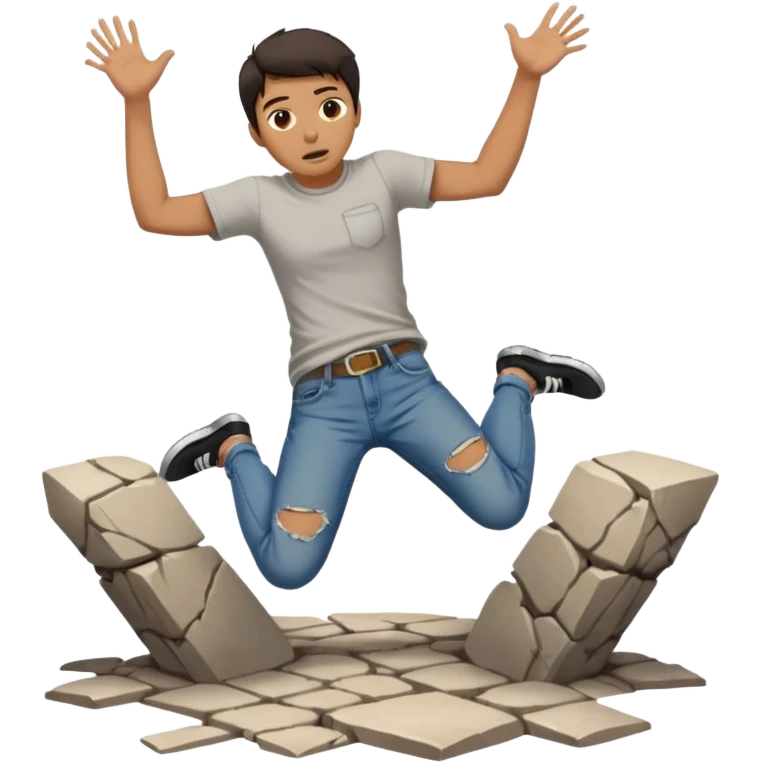 Floor cracking open under feet, character mid-jump emoji