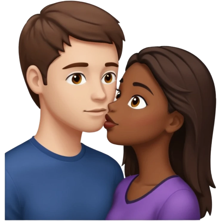 White guy with brown hair and brown eyes kissing a black brown skin girl with brown hair and dark brown eyes emoji