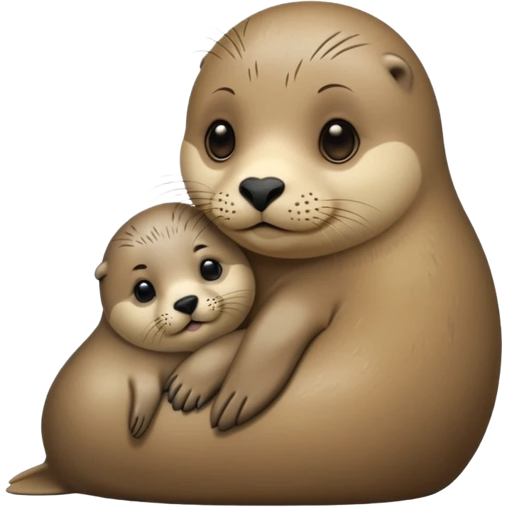 mother seal and pup together, showing love and care, clean background, emoji style emoji