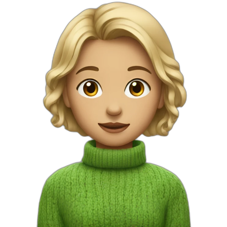 The girl in a green sweater that is shi emoji