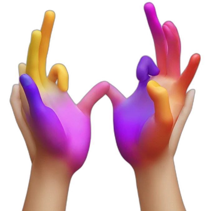 Two hands rozando los dedos la creación colours emoji