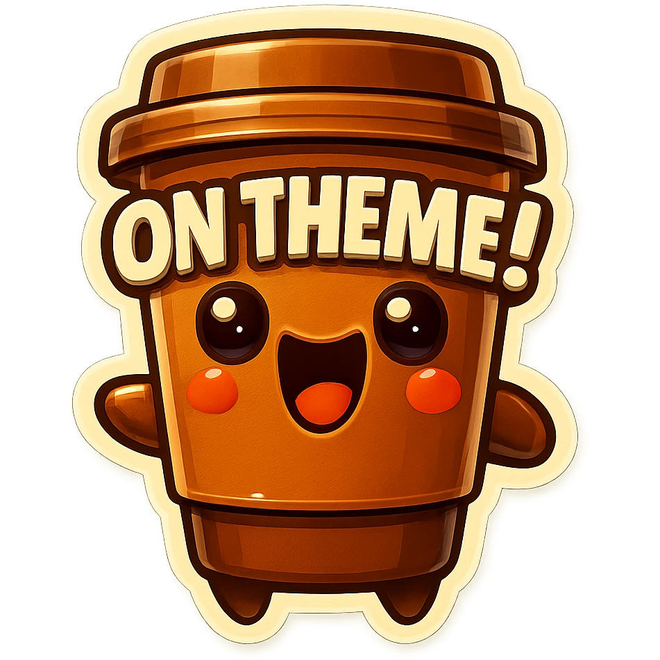Tall coffee cup, screaming "ON THEME!" emoji