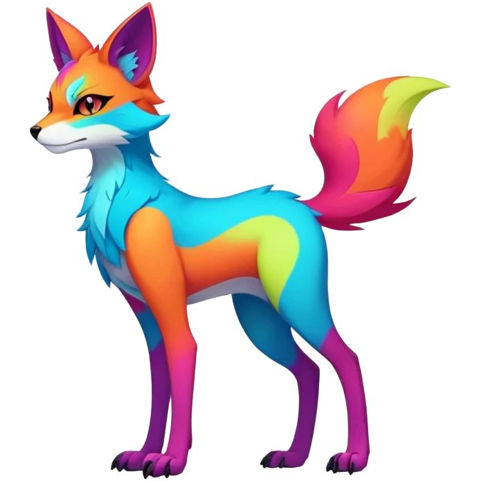 Neon-colored multi-colored edgy cool Falvie-Fionbri-creature-fursona, full body, with random markings emoji
