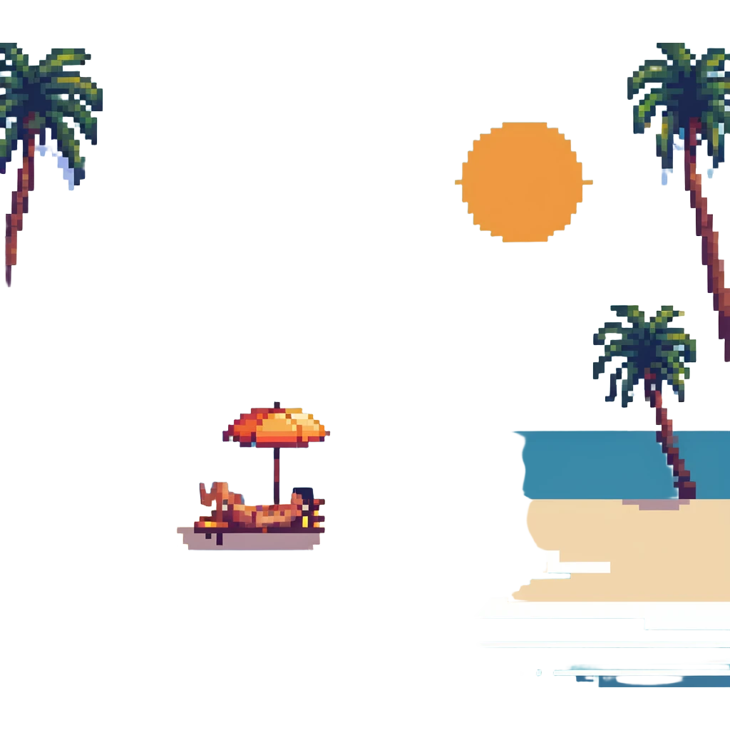 person sun tanning on Miami beach with palm trees and ocean in background emoji