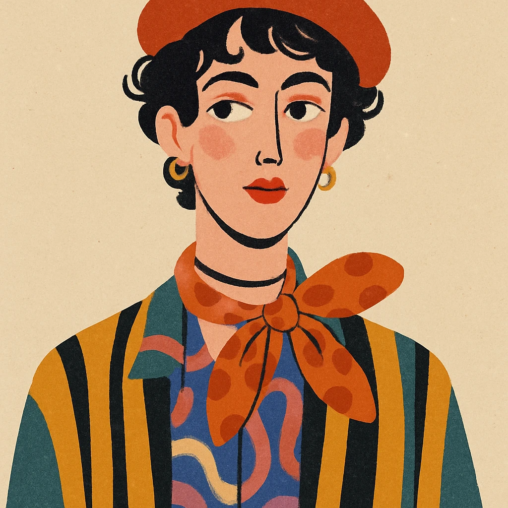 an effeminate, eccentric young man wearing a beret, modern illustration style emoji