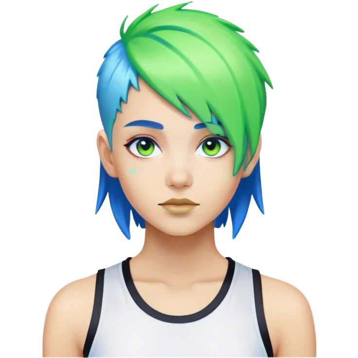 persona con cabello azul y verde fosforscente deportivo y futurista emoji