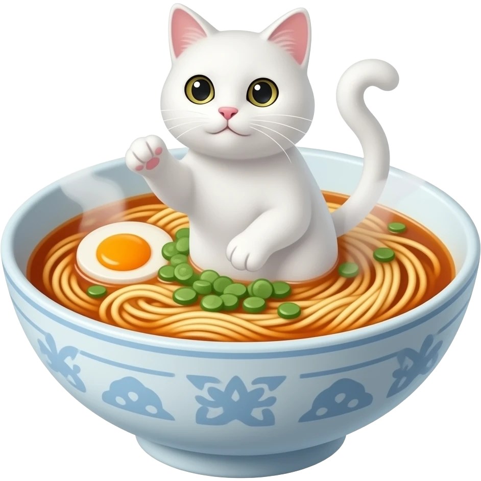 white cat in ramen emoji