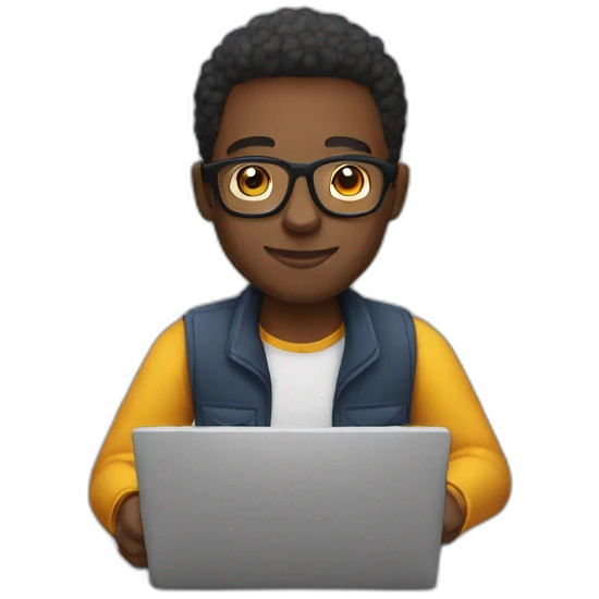 black male with spectacles working on laptop emoji