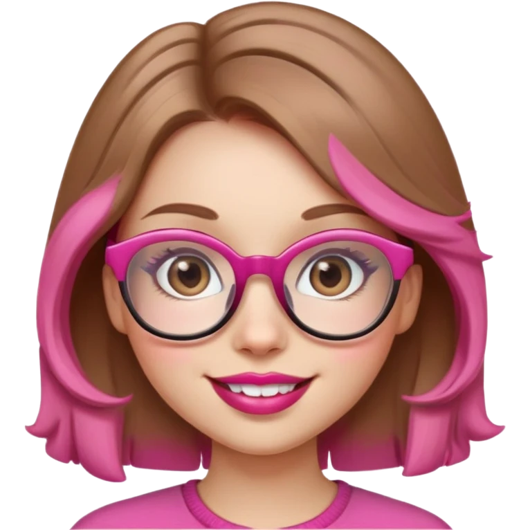 smiling girl with glasses and pink big lips light brown hair and eyes emoji
