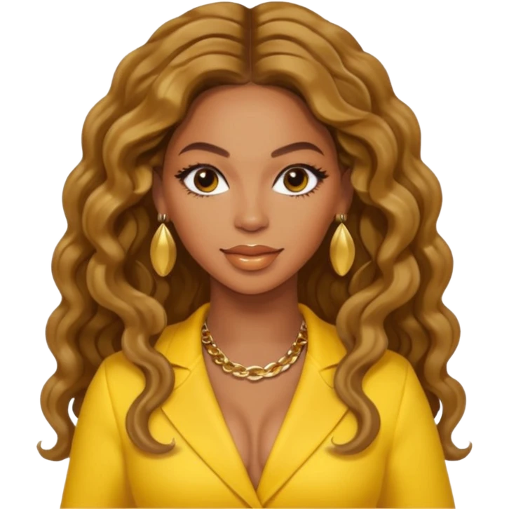 Beyonce with long hair, yellow outfit and earring emoji