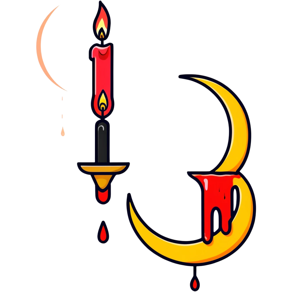 dripping red candle in a gold holder with a crescent moon in the background emoji