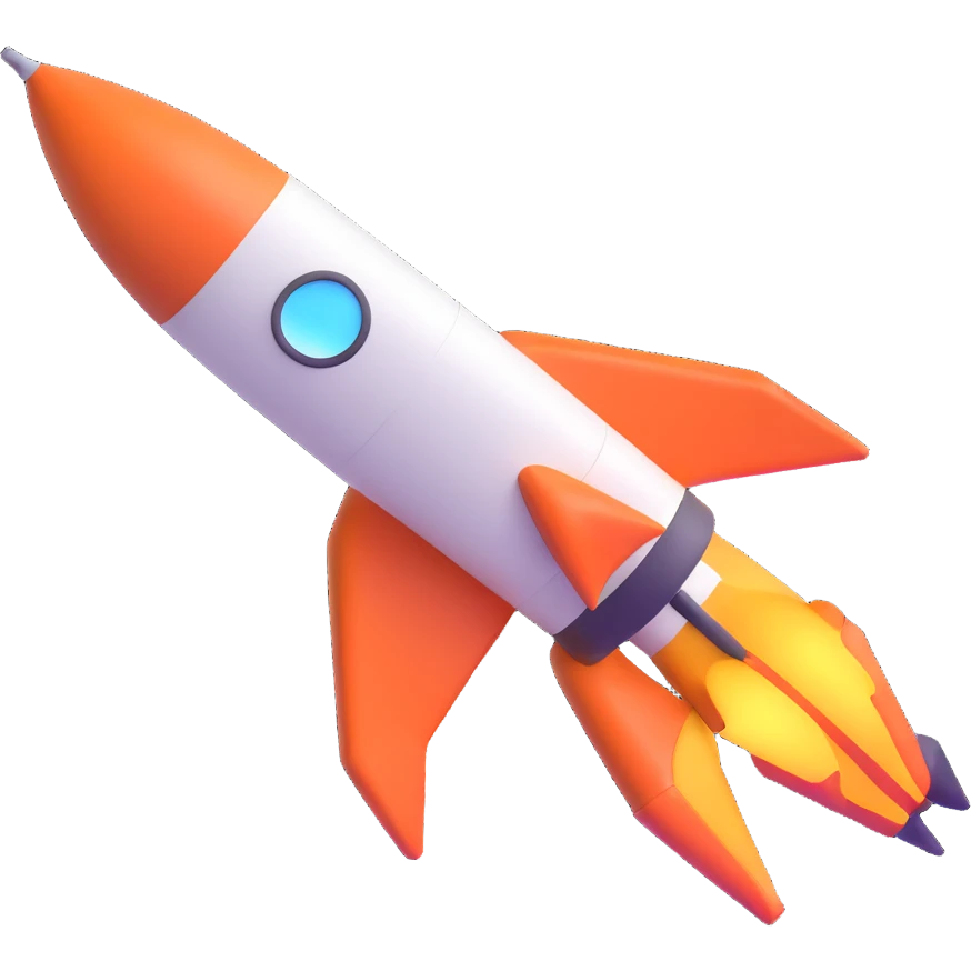 Space rocket, three-dimensional, in a cartoon style, on a white background, bright colors, with a perspective composition, high saturation, prominent details, floating effect, lively atmosphere emoji