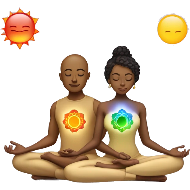 Light skin Man and light skin woman lovers with 7 chakra symbols meditating emoji