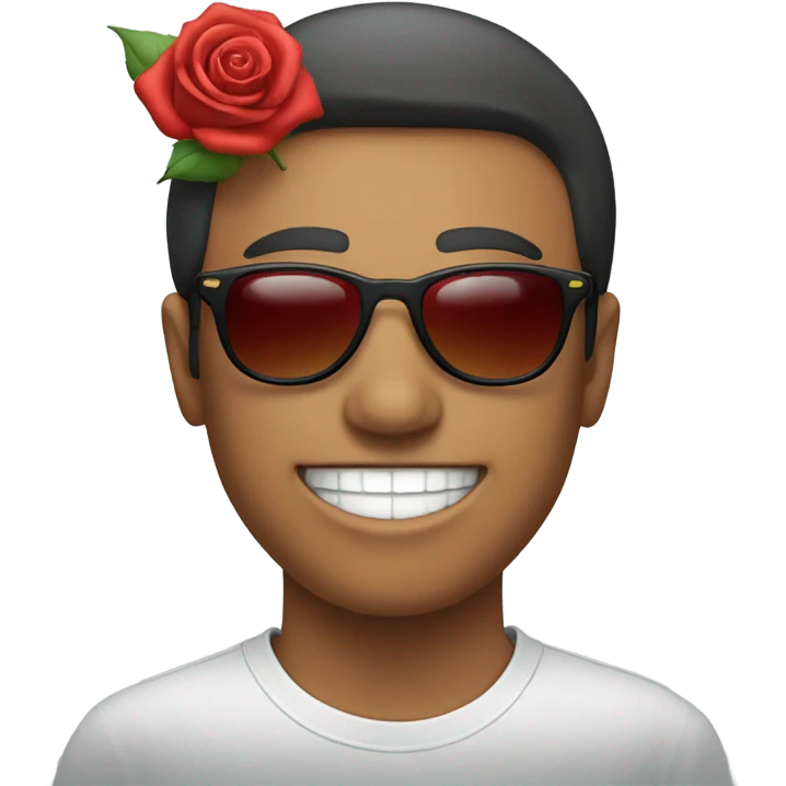 Smiling with sunglasses and a rose in the mouth  emoji
